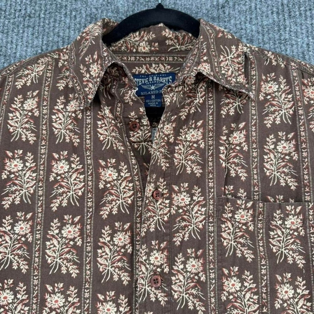 Steve & Barry's shirt men's medium brown floral cottagecore camp shirt